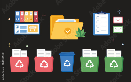Office Organization and Recycling Vector Illustration for Sustainable Business Practices and Environmental Awareness