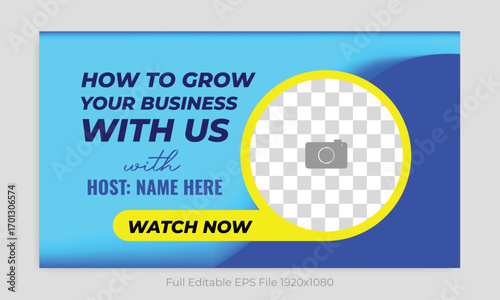 editable YouTube thumbnail template and social media cover, banner design, corporate business marketing promotional horizontal web banner design background, social media video thumbnail cover design