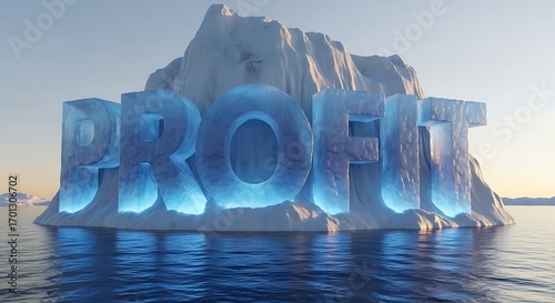 A 3D render illustrating the business concept of profit as just the tip of the iceberg, symbolizing hidden costs and unseen risks