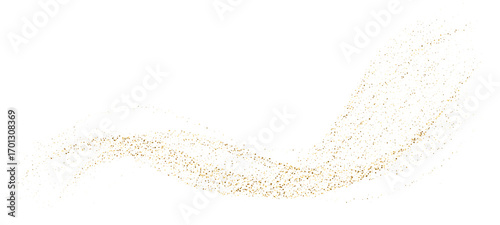 Gold glitter dot particle wave confetti for luxury background. Fluid dust stripe polka and shine. Golden vector curved dashed gradient net for holiday design, Christmas decoration