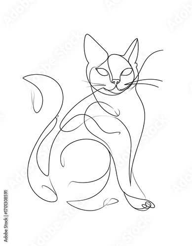 Line art cat, minimalist style, white background, home decor