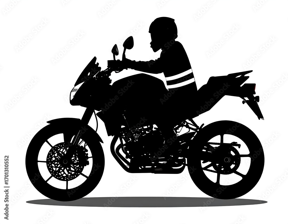 Fototapeta premium Rider silhouette, motorcycle, road, travel, illustration