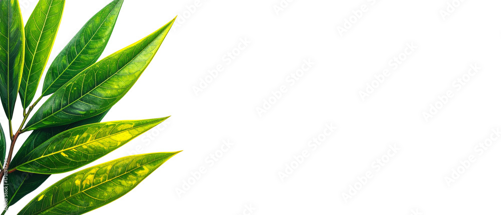 Fototapeta premium Fresh green grass and leaves on a white background