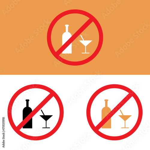 No alcohol allowed symbol representing prohibition and restriction of drinks Vector.