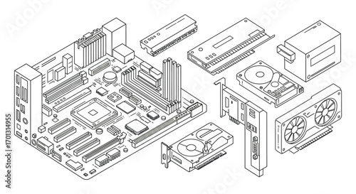 computer motherboard components diagram showing various parts layout