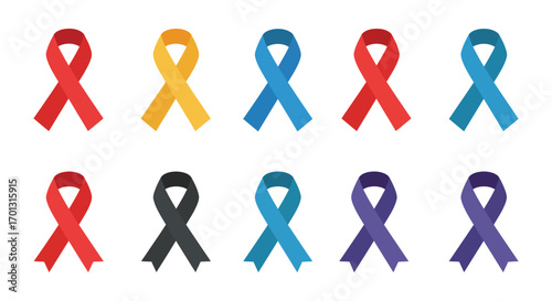 colorful awareness ribbons symbolizing various health causes and support