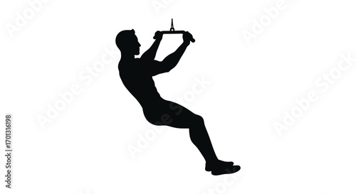 a silhouette figure climbing rope with strength and agility