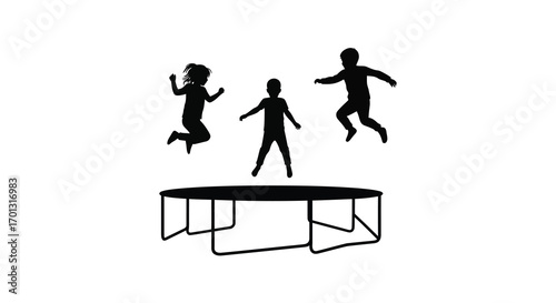 children playing joyfully on a trampoline in silhouette