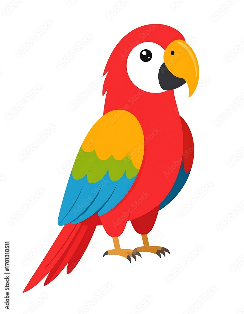 Fototapeta premium Colorful parrot illustration, tropical bird, white background, children's book