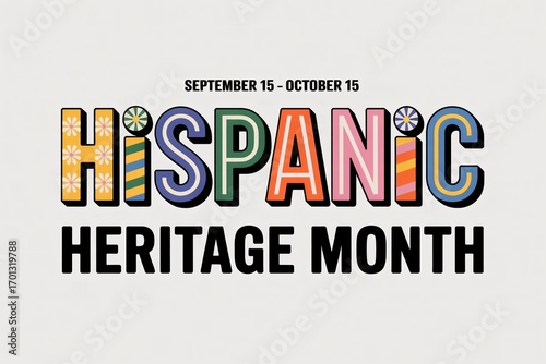 Celebrating hispanic heritage month from september 15 to october 15 with colorful retro typography