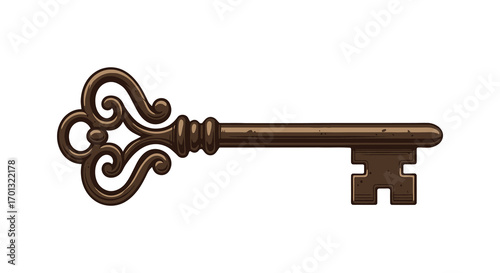 an antique key with intricate designs and a sturdy build