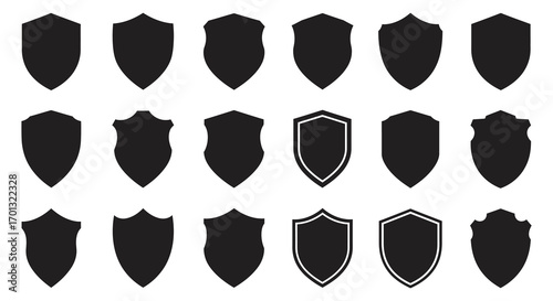 a collection of various shield shapes arranged neatly