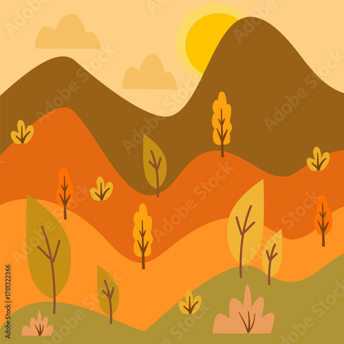 Autumn Mountain Landscape Illustration