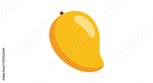a vibrant yellow mango with a small green stem attached