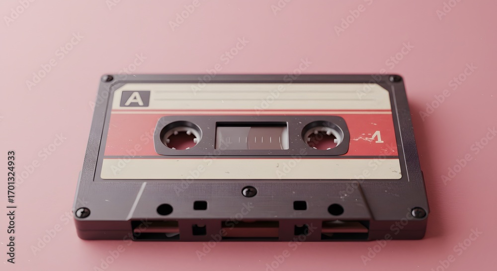 Obraz premium A closeup of a cassette tape on a pink background