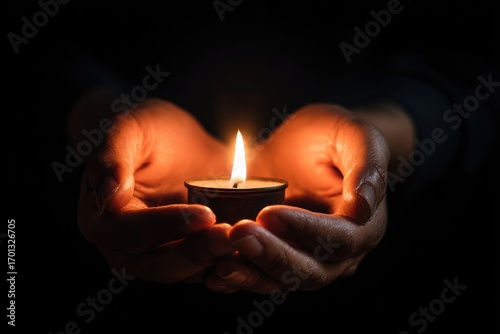 Small candle held in cupped hands