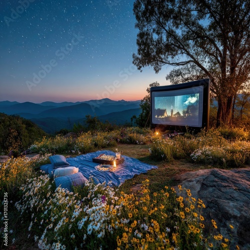 Outdoor Movie Night Under Twilight Sky