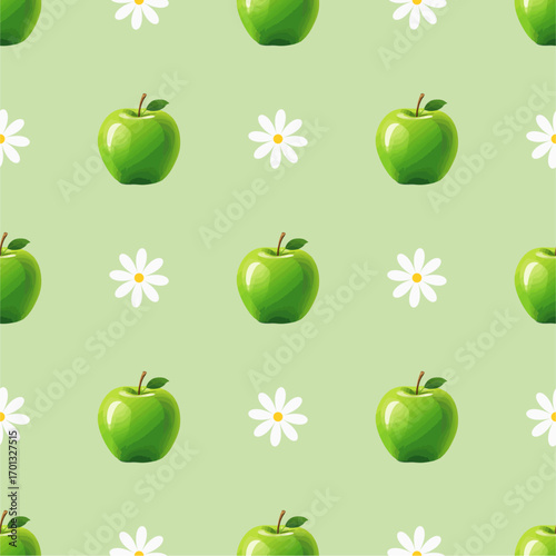 Cartoon green apple seamless pattern