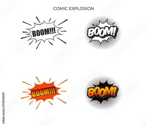 A vibrant comic-style icon with a "BOOM!" text burst, perfect for conveying impact, surprise, or excitement in graphic design.