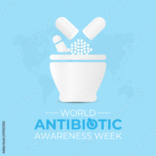 Illustration on the theme of world antibiotic awareness week observed every year in during november 18 to 24. A concept for healthcare and medicine. Banner poster, social media, flyer and background.
