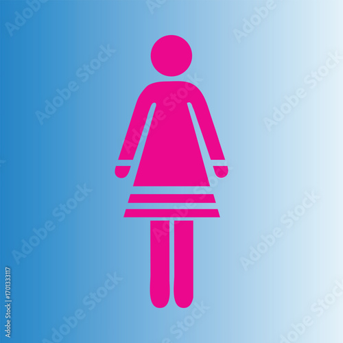 Illustration of a pink woman symbol on a blue and white gradient background