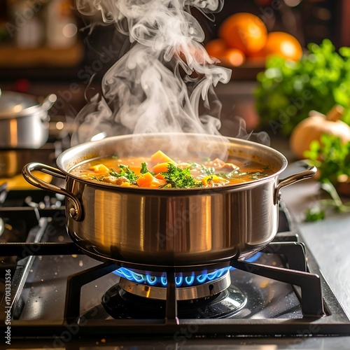 Steaming stew in a pot