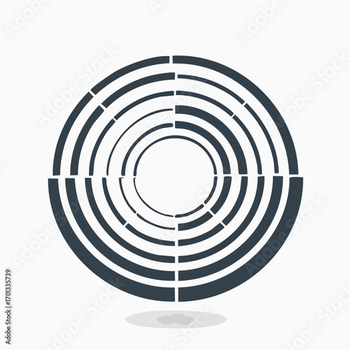 Circular abstract graphic. Segmented circle icon, design. Cyclical spiral, swirl, twirl graphic