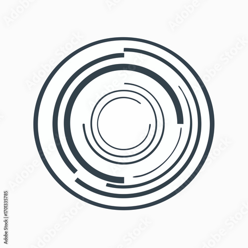 Circular abstract graphic. Segmented circle icon, design. Cyclical spiral, swirl, twirl graphic