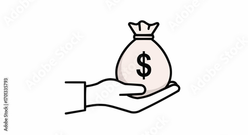 Vector art of hand holding a money bag with dollar sign