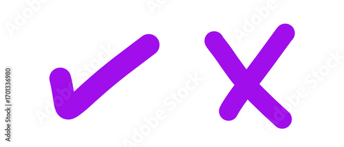 A purple check mark and an x mark representing correct and incorrect choices