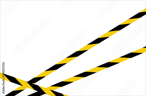 Police yellow tapes. Seamless striped security ribbons. Set warning tapes lines for restriction of criminal accident zones. Barrier borders for crime places on white background. Vector illustration.