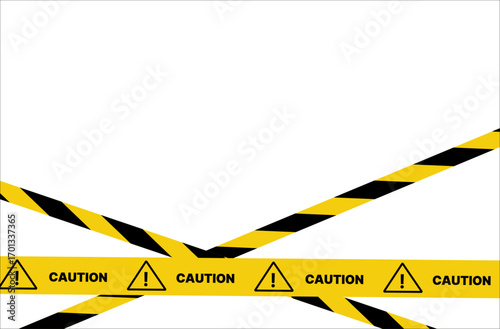 Police yellow tapes. Seamless striped security ribbons. Set warning tapes lines for restriction of criminal accident zones. Barrier borders for crime places on white background. Vector illustration.