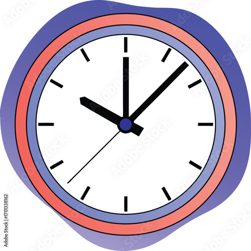 A minimalist wall clock with a second hand shows the time against a white background