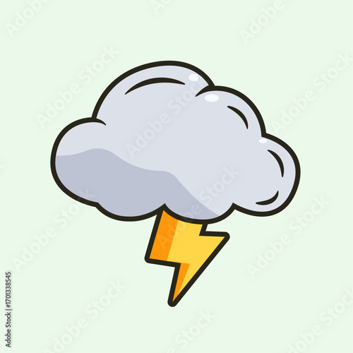An illustration of a thick gray cloud with a yellow-orange lightning bolt below it, symbolizing bad weather, a storm, or a gloomy atmosphere full of energy