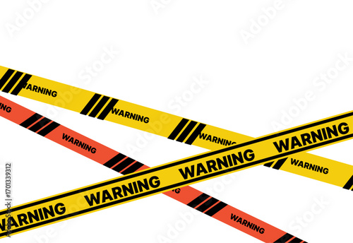 Police yellow tapes. Seamless striped security ribbons. Set warning tapes lines for restriction of criminal accident zones. Barrier borders for crime places on white background. Vector illustration.
