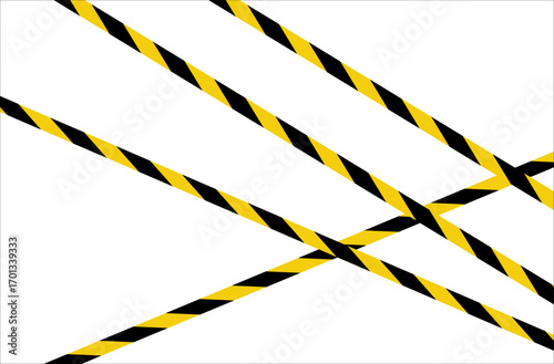 Police yellow tapes. Seamless striped security ribbons. Set warning tapes lines for restriction of criminal accident zones. Barrier borders for crime places on white background. Vector illustration.