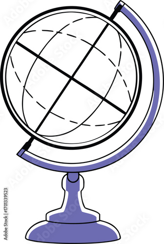 A detailed 3D illustration of a globe on a white background, highlighting the continents and oceans for education and travel
