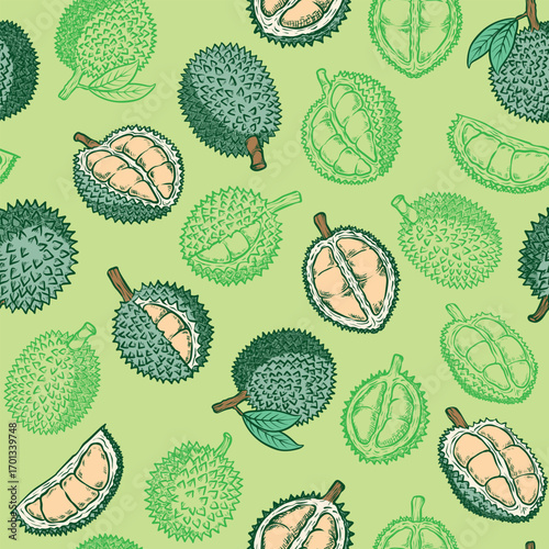 Detailed Tropical Durian Engraved Style Surface Pattern Design