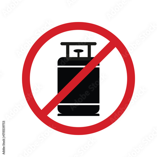No Gas Cylinder Allowed Sign | LPG Cylinder Prohibited Icon | Safety Warning Symbol Vector