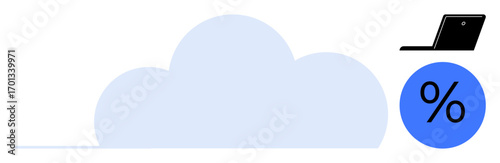 Cloud, laptop, and percentage icon representing cloud storage, online analytics, and financial technology. Ideal for technology, data, finance statistics business innovation simplicity. Minimal