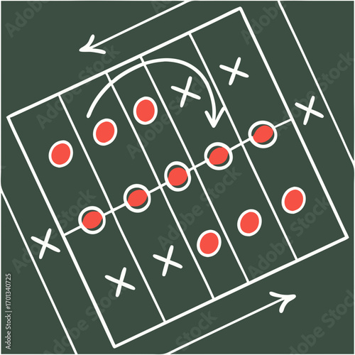 American Football Play Strategy Diagram Chalkboard X and O Scheme