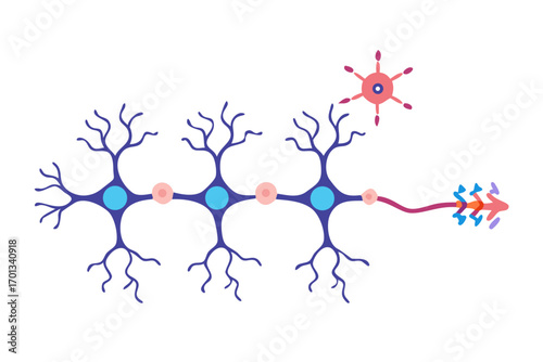 Illustration of interconnected neurons with a synapse
