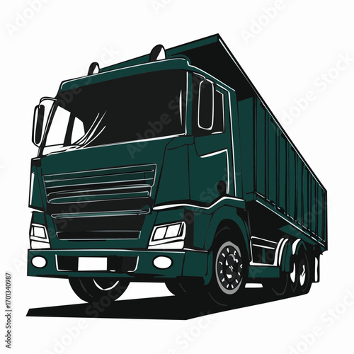 Vector Illustration of Green Cargo or Dump Truck