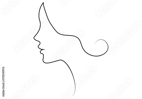 Women face and hair continuous one line drawing. Hand drawn Editable stroke. Vector illustration.