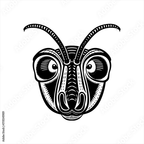 Ant head front view in engraved style