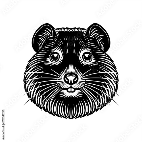 Cute guinea pig head in vintage engraving style