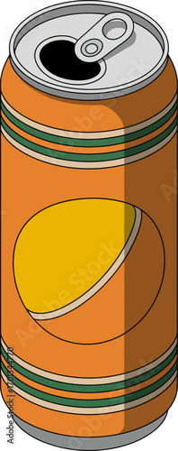Vector art of orange soda can with a yellow label and green stripes