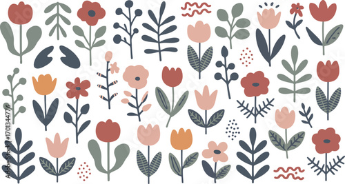 Vector art of a variety of colorful paint splatters and splashes on a