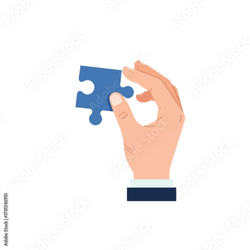 A hand holding a blue puzzle piece, representing a solution or completion