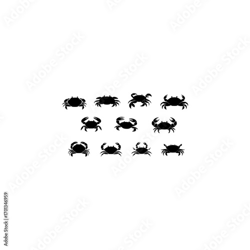 Silhouette animal sea crab collection set 